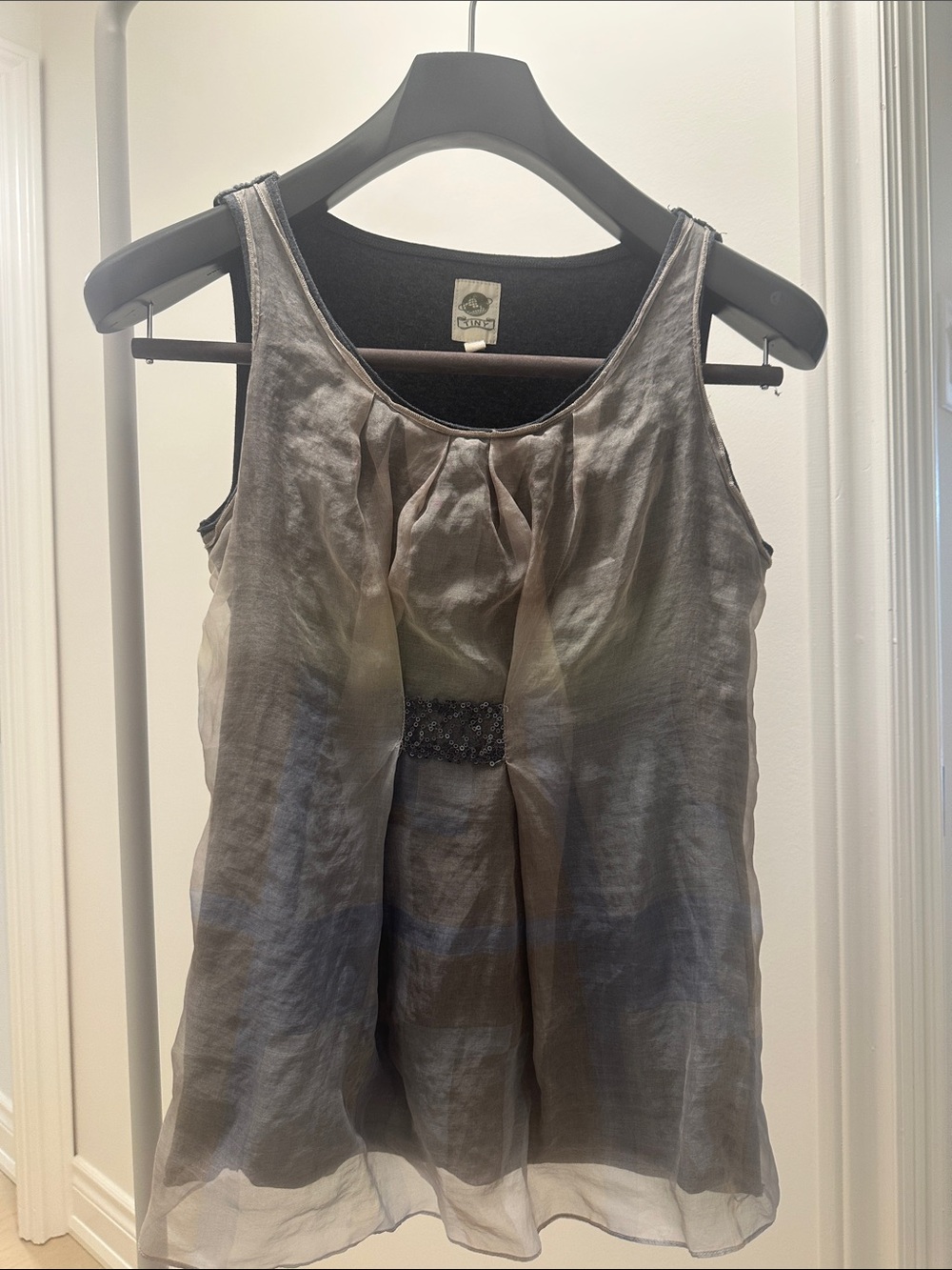 Pleated Sheer Sleeveless Camisole in Taupe